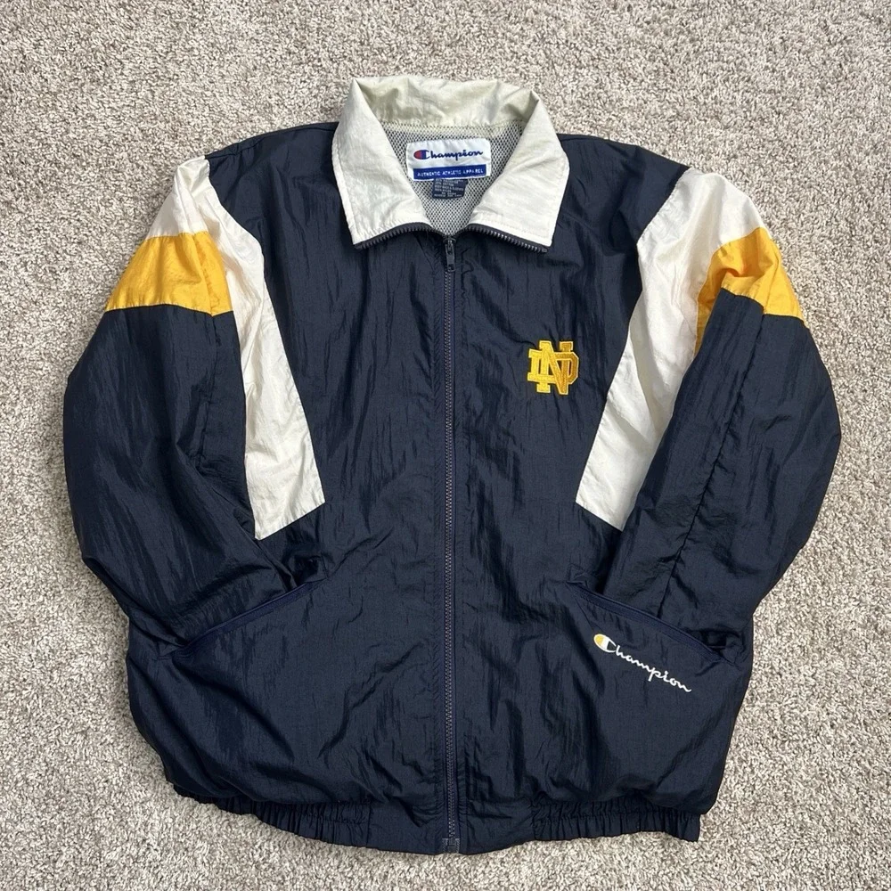 Vintage Champion Notre Dame Fighting Irish Windbreaker Jacket Mens Medium